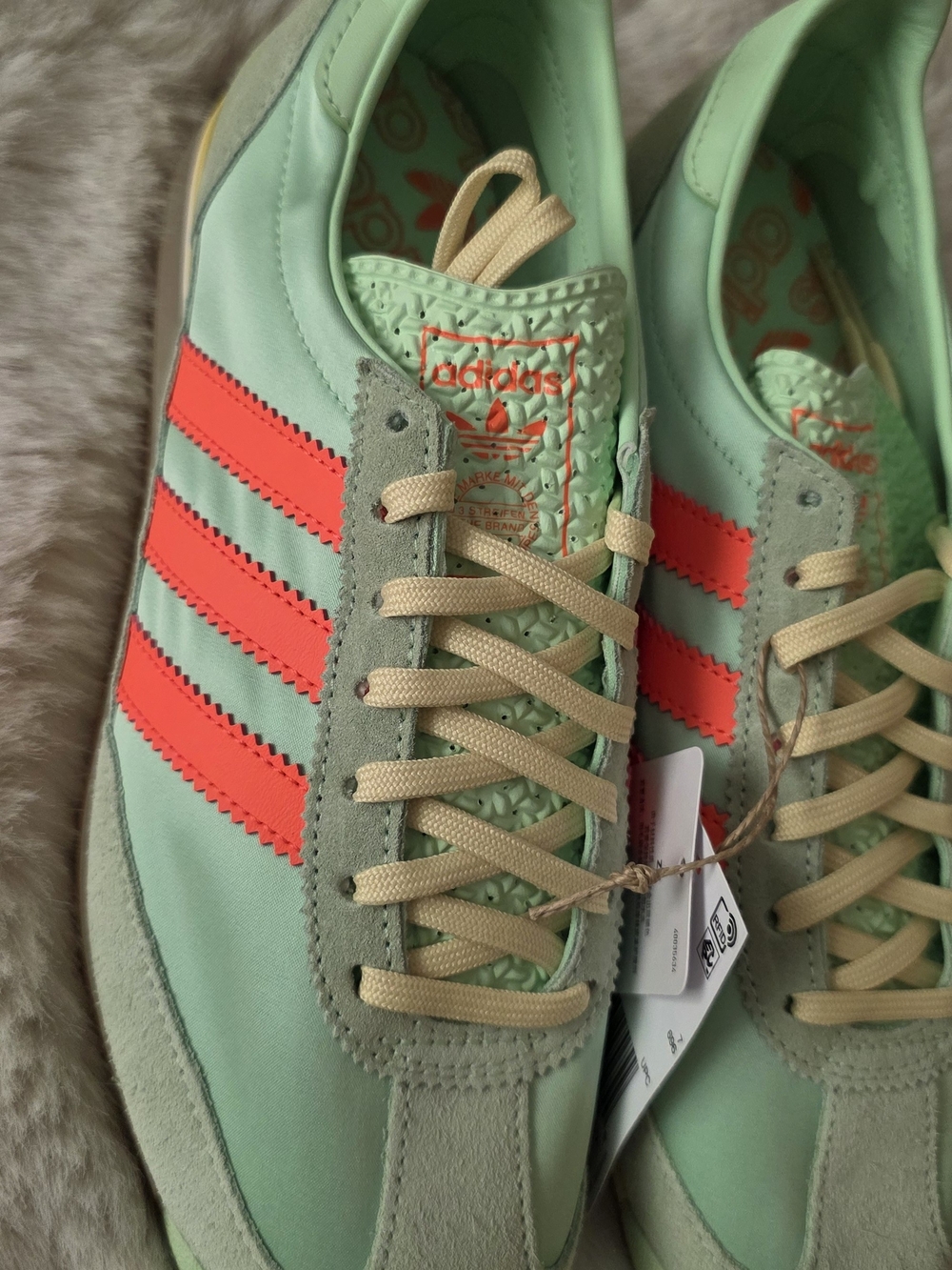 Adidas SL 72 OG Sneakers In Mint Green with Coral Stripes. - Picture 2 of 12